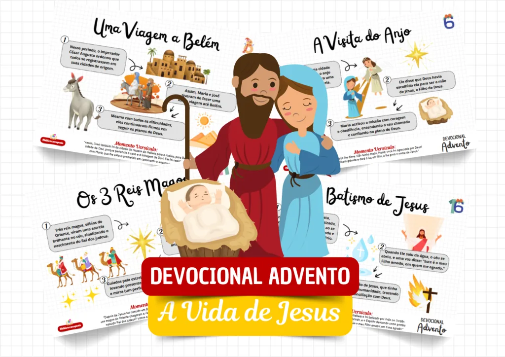 Kit completo do Devocional Advento com páginas ilustradas da vida de Jesus